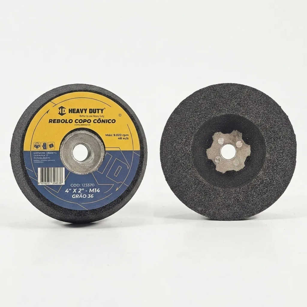 Rebolo Tipo Copo Cônico Heavy Duty 4 Pol x 2 Pol Rosca M14 Desbaste Profissional Marmoraria Obra Reforma