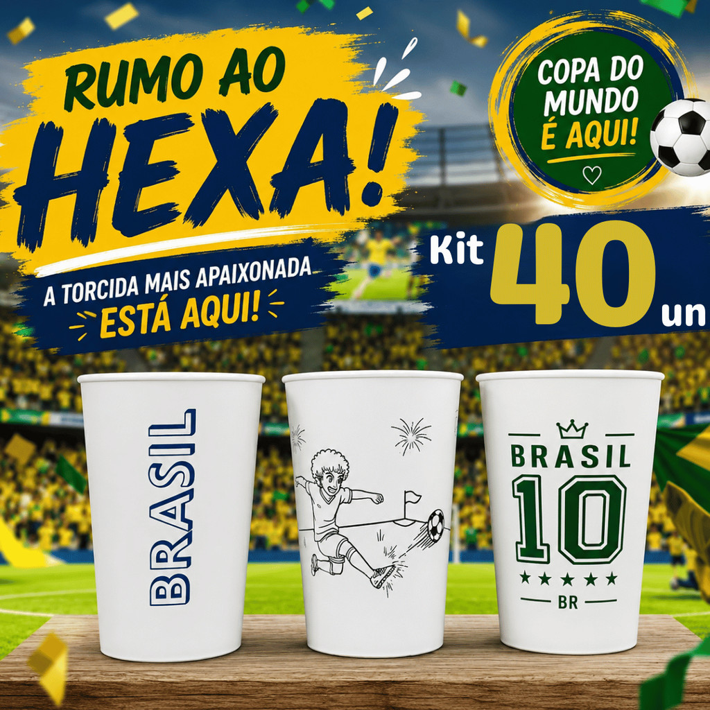 Kit 40 Copos Copo Para Assistir o Jogo do Brasil Amigos Família Lembrancinha Copa do Mundo 2026.
