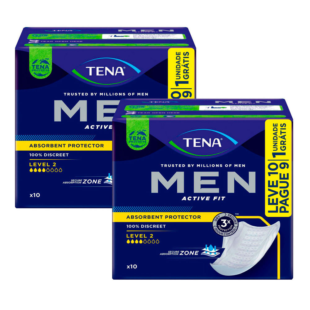 Kit 2 Absorvente Protetor Masculino para Incontinência Urinária Tena Men Active Fit Level 2 Leve 10 Pague 9 Unidades