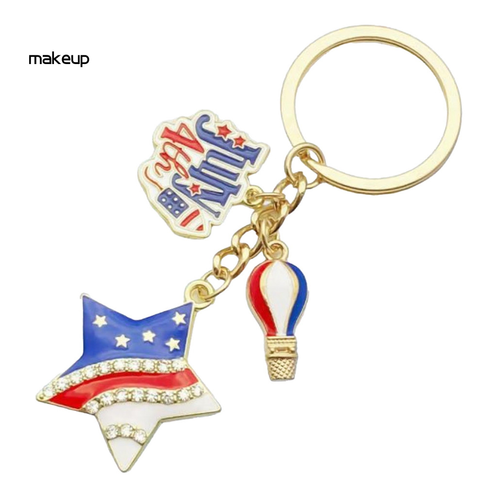 Patriotic Keychain Pendant Heavy Metal Usa Independence Day Enamel Zinc Alloy Key Holder with American Flag Stars Hearts