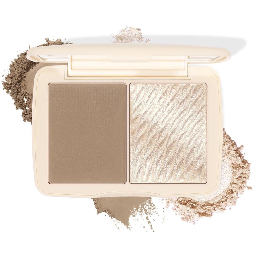 Paleta 2 em 1 para Contorno e Iluminador - Duo de Maquiagem Facial Matte e Cintilante, Paleta para Bochechas Altamente P