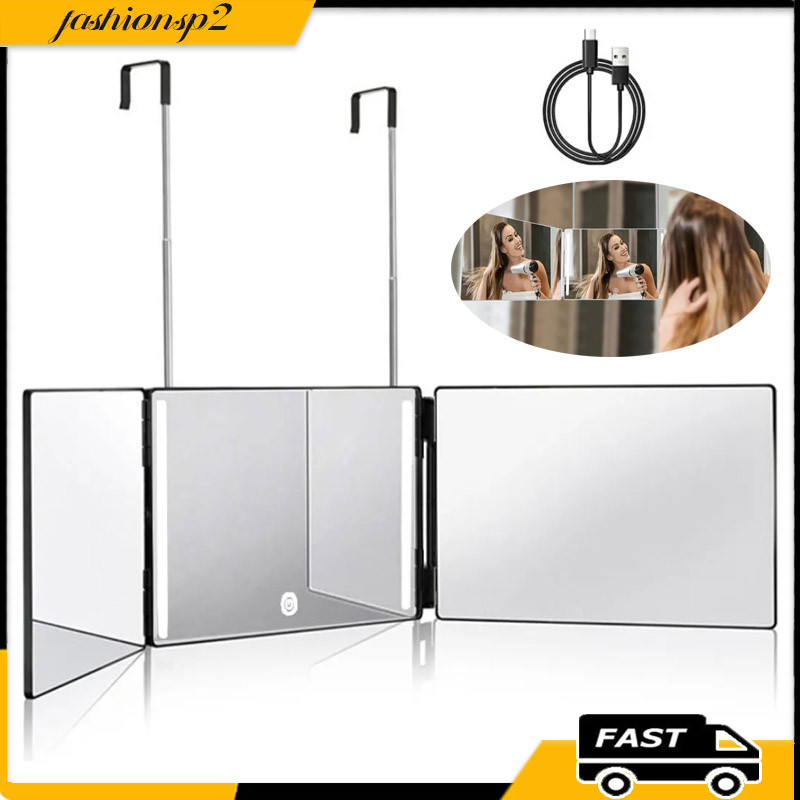 Espelho Triplo 360 Led Ajustável Para Corte E Penteado