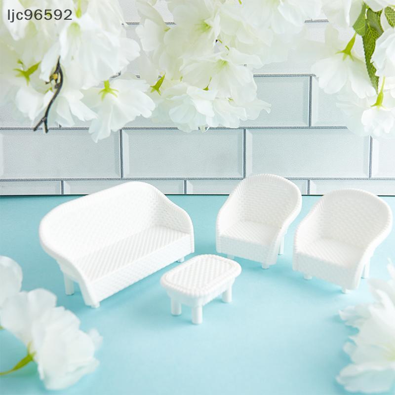 [ljc] 4 Peças Brancas DIY Casa De Bonecas Em Miniatura Sala De Estar Sofá Antigo Modelo De Mesa Brinquedo Infantil [BR]