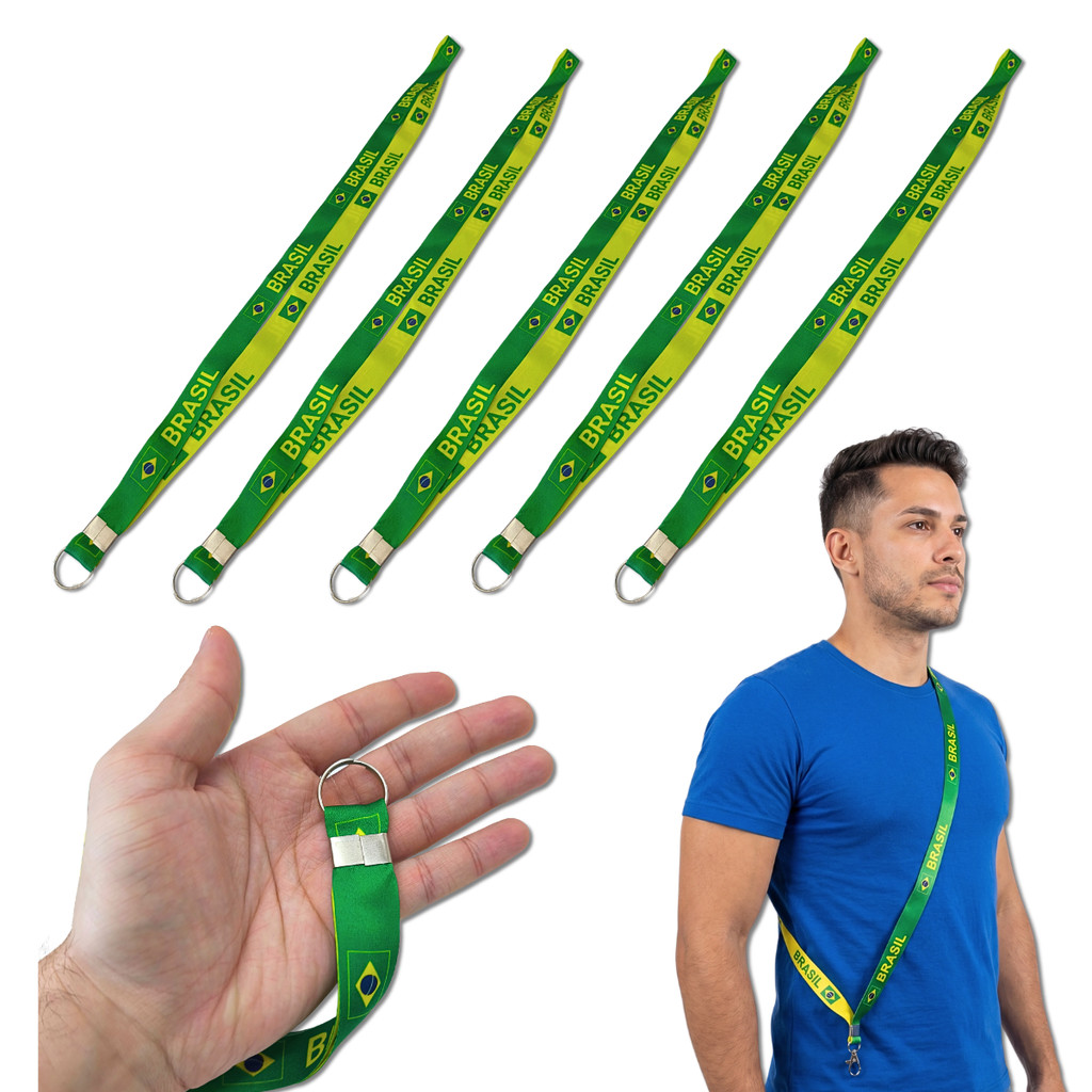 kit 5 tirante brasil copa Chaveiro Moto cordão Porta caneca Lanyard