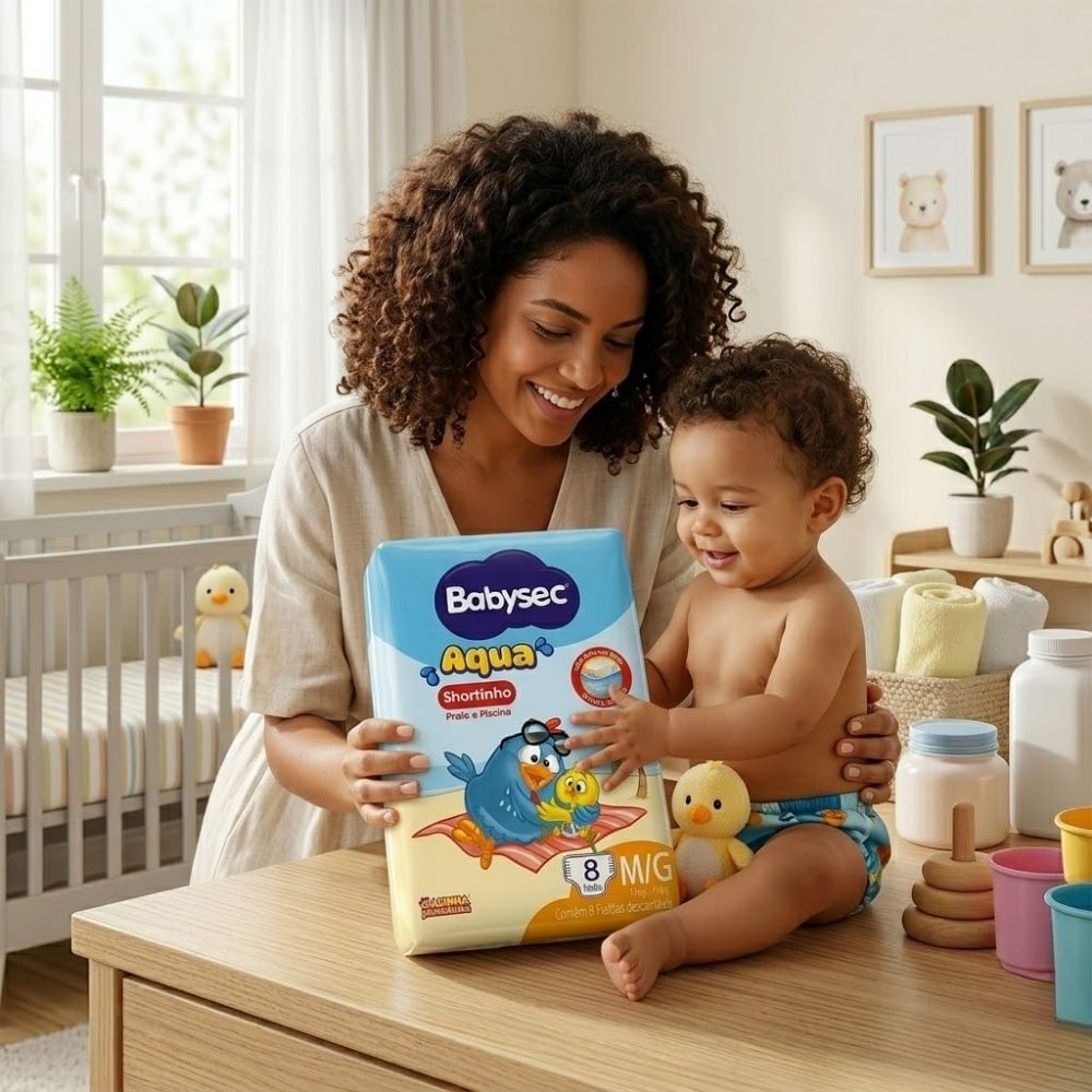 Fralda Babysec Aqua Shortinho Praia e Piscina Tamanho M/G Pacote com 8 Fraldas Descartáveis — imagem 2 de 2