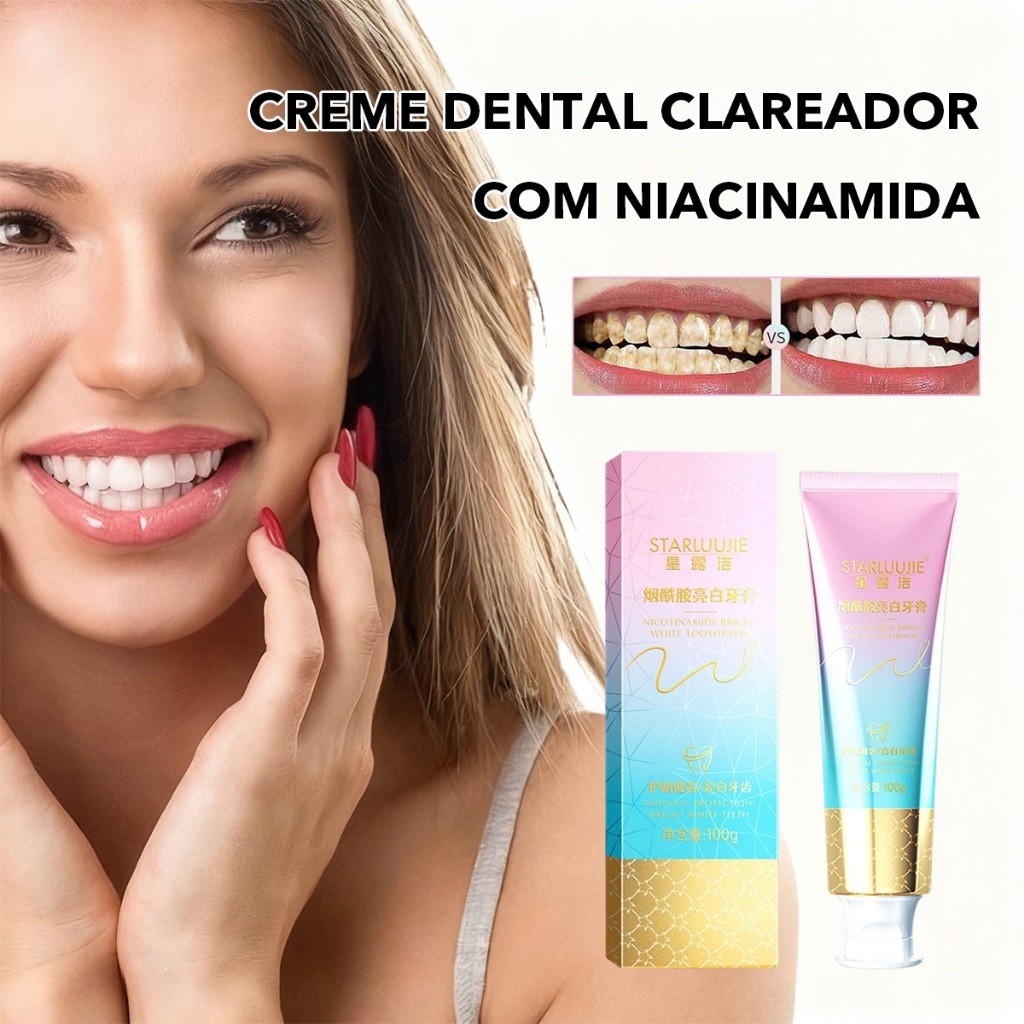 Pasta de dente contendo niacinamida 100g clareamento dental protege gengivas