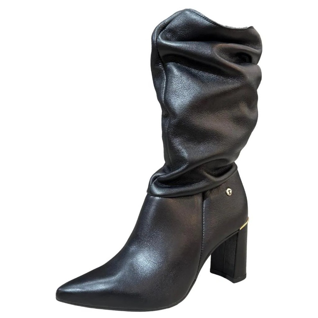 Bota Feminina Salto Medio Couro Design Sofisticado Tanara