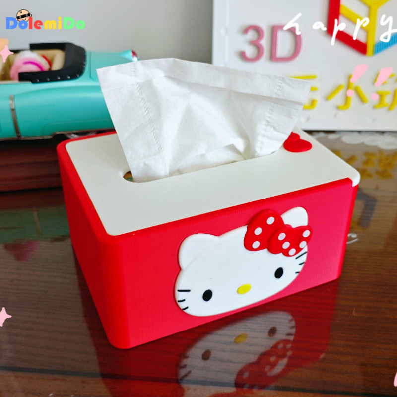 Caixa de Lenços Festiva de Ano Novo Hello Kitty com Laço de Bolinhas, Caixa de Lenços de Mesa Hello Kitty Sanrio