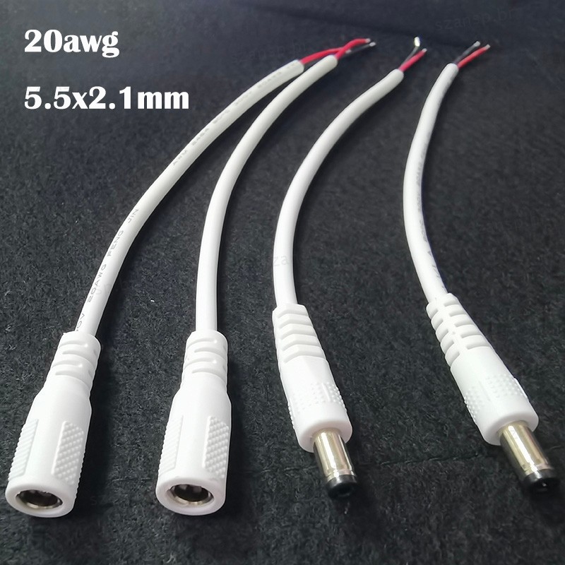 5 Pçs Branco 20awg 5A Cabo 5.5x2.1mm 0.18m DC Macho Fêmea De Extensão De Fonte De Alimentação 12V 24v Conector Para Câme