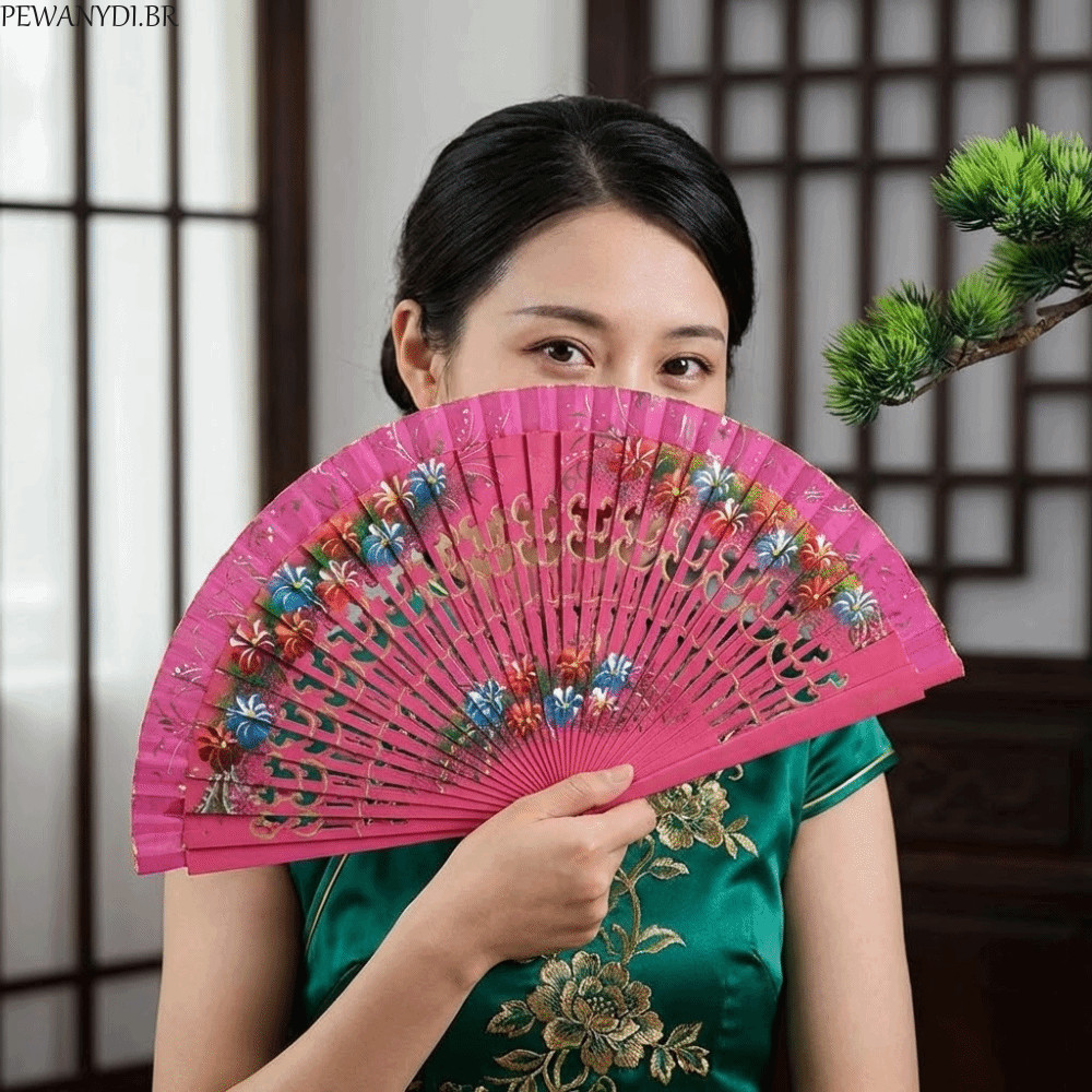Ventilador Pintado À Mão PEWANYDI , Dobrável Antigo Feito Decorativo Clássico Colorido Estilo Chinês