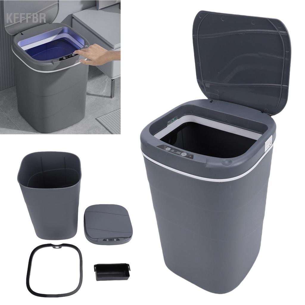 Kfffbr Lixeira com sensor de movimento, 18L, automática, sem toque, com anel de imprensa luminoso azul, para banheiro,