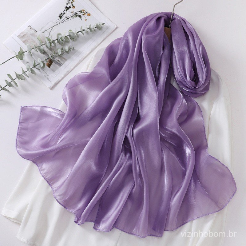 Novo Lenço de Organza para Mulheres, Lenço de Seda Brilhante, Lenço Roxo de Alta Qualidade para o Sudeste Asiático e Mal