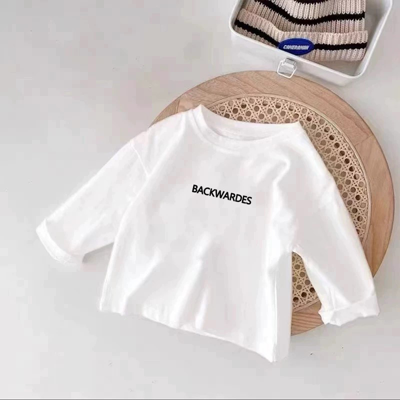 Letras simples crianças 100% algodão manga comprida camiseta pequeno médio grande crianças meninos meninas bonito interi