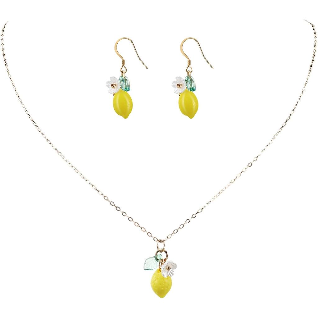 Brincos de Limão, Colar de Limão, Brincos de Argola de Limão Amarelo em Resina para Mulheres, Brincos Pendentes de Fruta