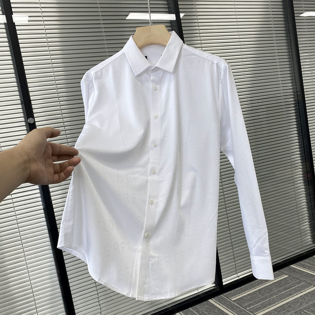 Laminador sem marcação + Jacquard bordado!Outono masculino negócios Casual All-Match lapela camisa de manga comprida cam