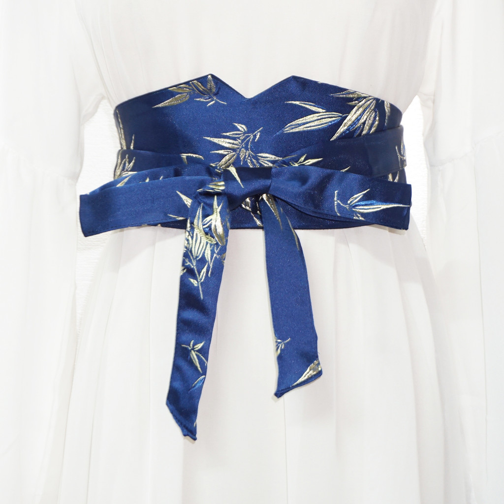 Folha de bambu bordado antigo cinto largo forro cinto Retro arte Hanfu cinto moda elegante vestido espartilho