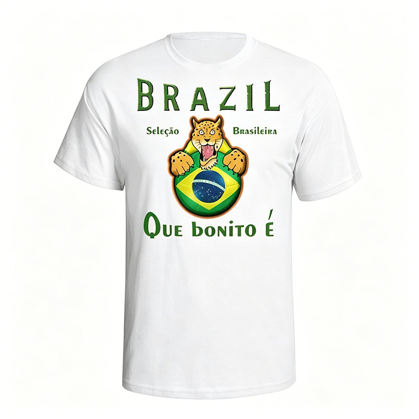 Camiseta Masculina Feminina Oversized Estampa Onça com Bola da Bandeira do Brasil Texto Seleção Brasileira, Camiseta
