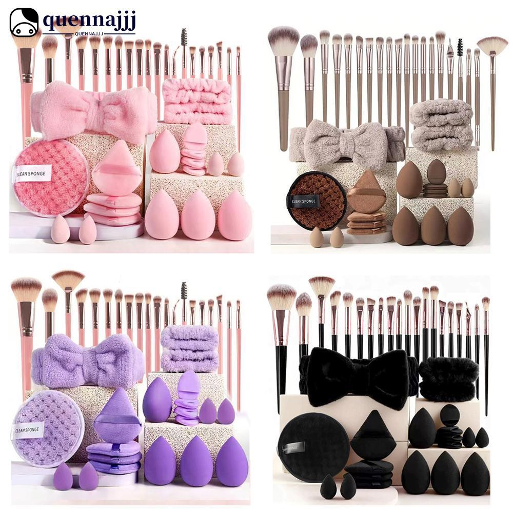 QUENNA 33/40/42 Pçs Pincéis De Maquiagem E Esponjas Conjunto Marrom Puff Beleza Ovo Bandana Pulseira Removedor Kit Ferra