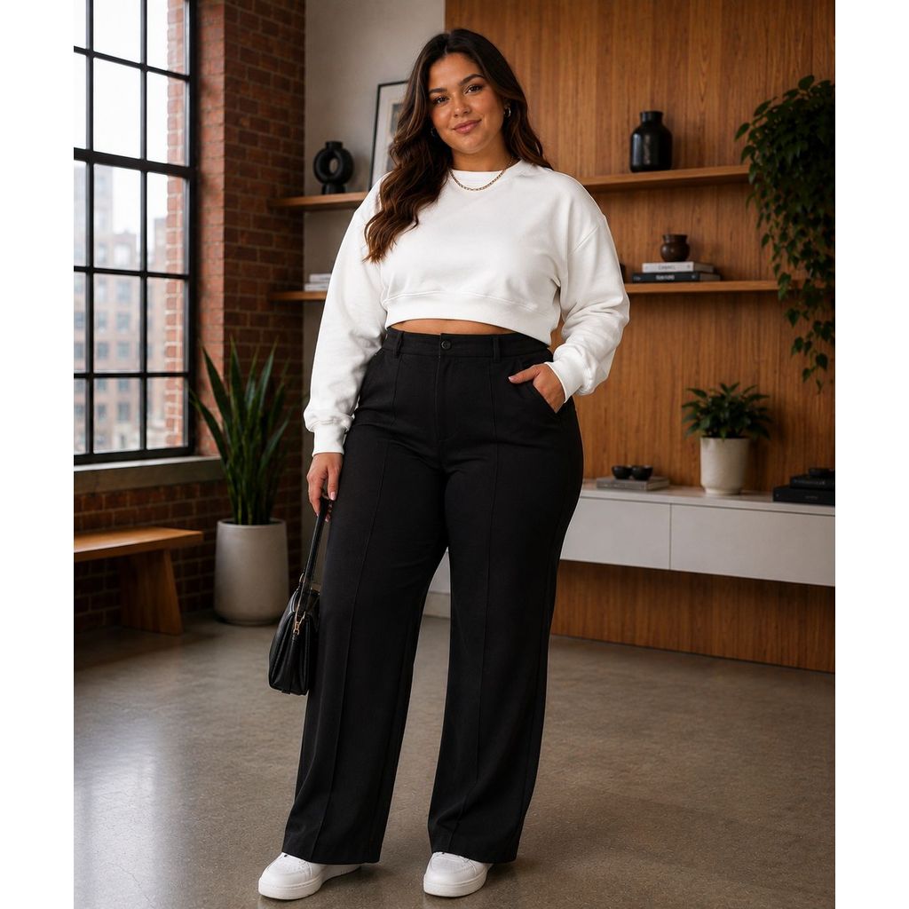 Blusa Feminina Cropped Plus Size Moleton Manga Longa Confortável Casual Básica Elegante
