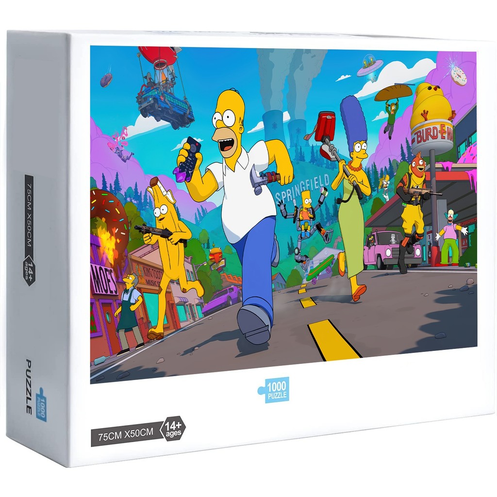 Os Simpsons Fortnite Crossover Homer Marge Peely Battle Bus Springfield Moe's Taverna Jigsaw Puzzle 1000 Peças Decoração