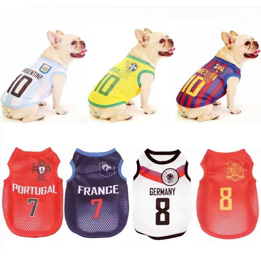 Atacado Copa Do Mundo Futebol Malha Colete Respirável Roupas Para Animais De Estimação Moda Casual Vestuário Cães E Gato