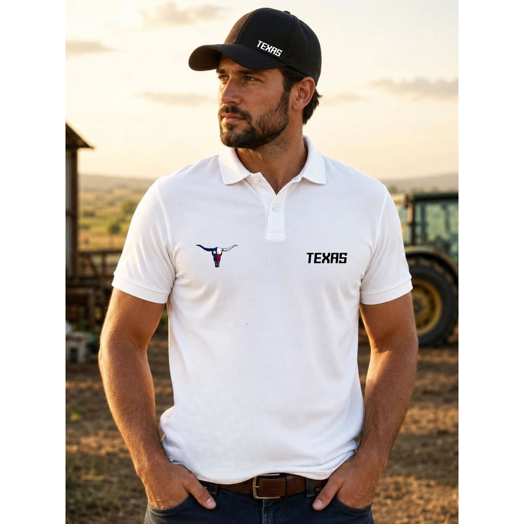 Camiseta Gola Polo Estilo Country Cowboy Agro Texas + Boné