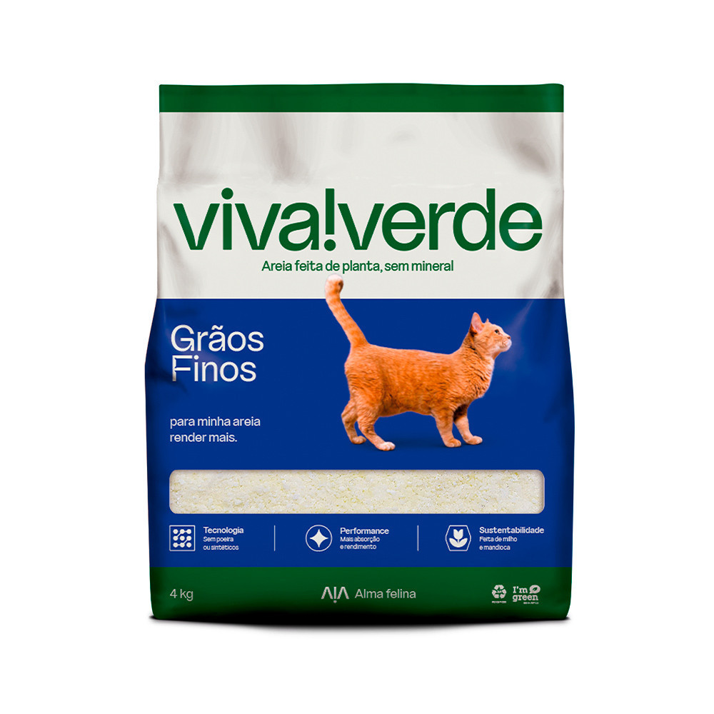 Areia Higiênica Viva Verde Para Gatos Grãos Finos 4kg