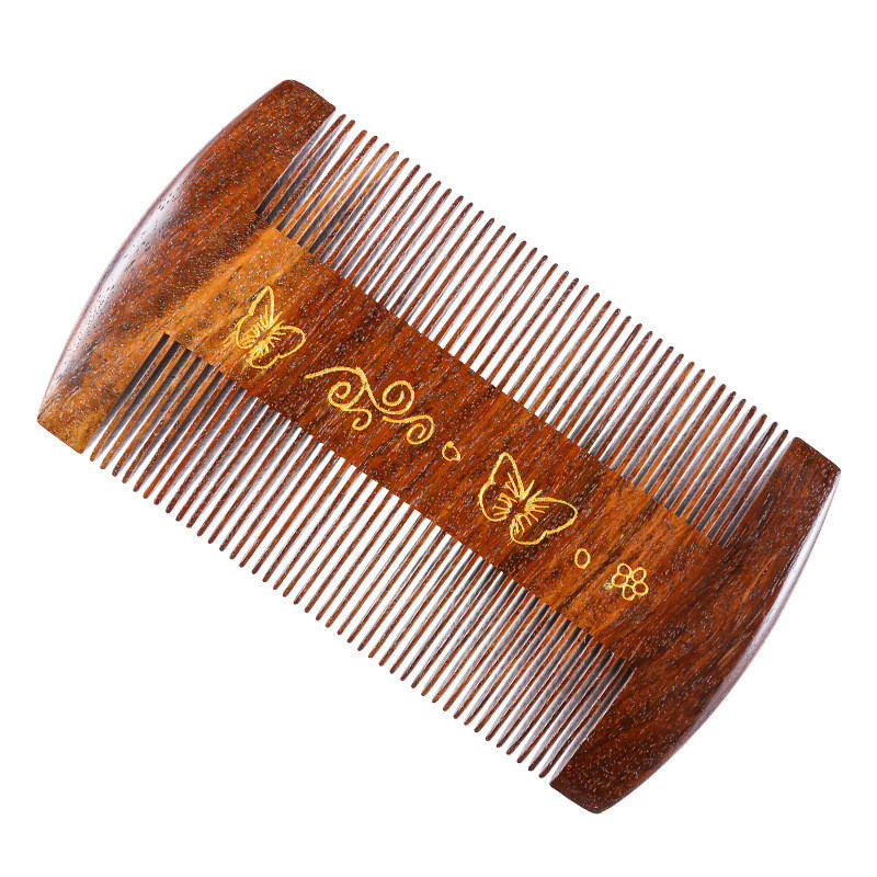 Pente para piolhos com dentes ultra densos, pente fino de sândalo dourado, pente tradicional de sândalo para cabelo, par