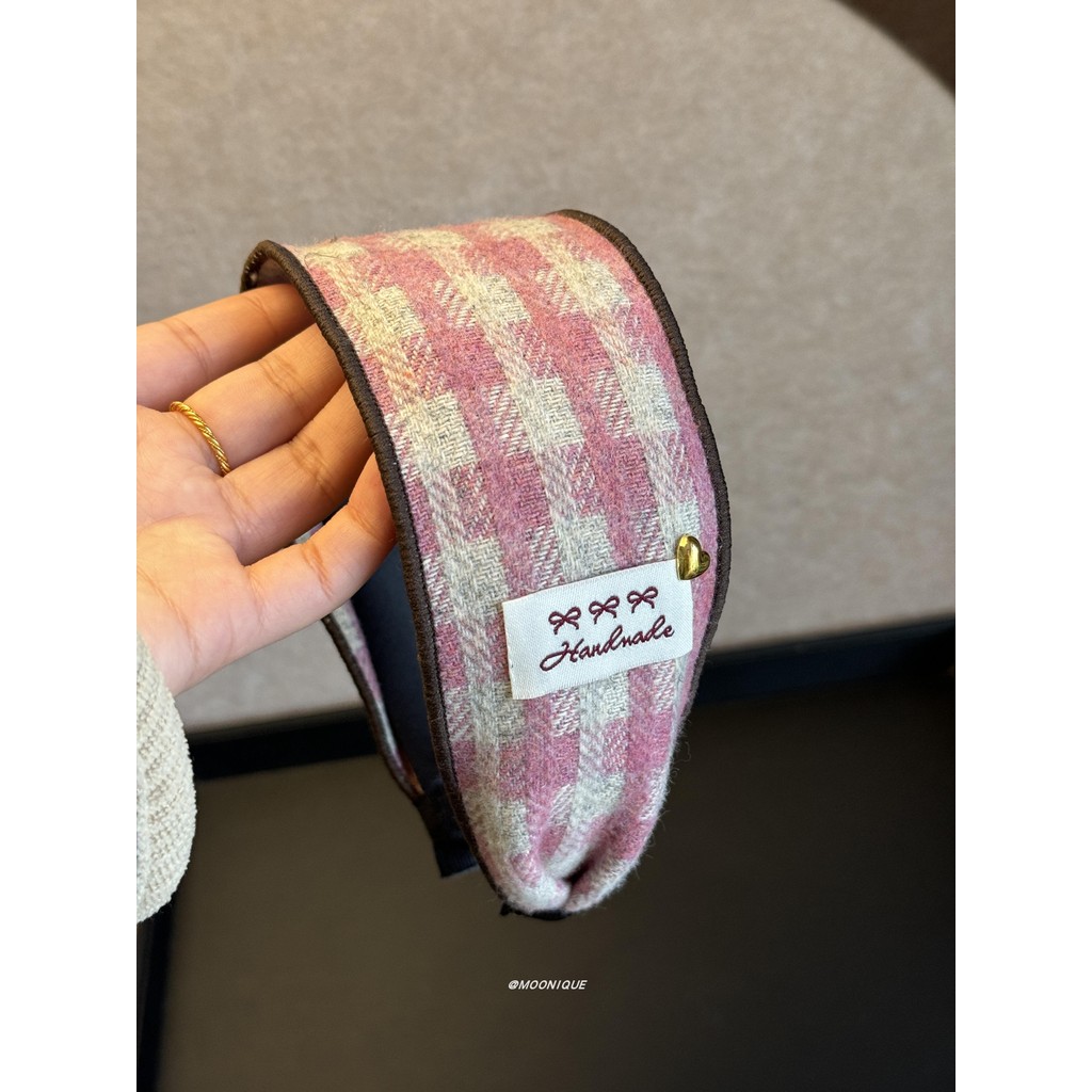 Estilo coreano doce rosa xadrez bandana nicho Design moda All-Match na moda High-End acessórios de cabelo feminino