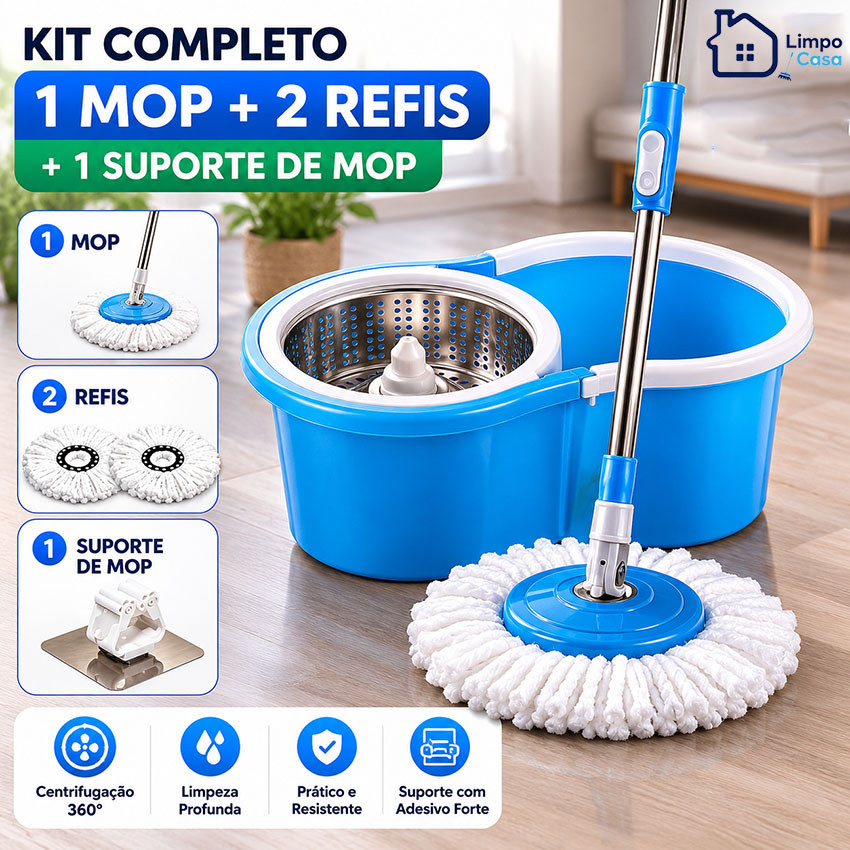 Esfregona Giratório Premium Inox&Plastic com Balde - Conjunto de Acessórios para Limpeza Mais Fácil