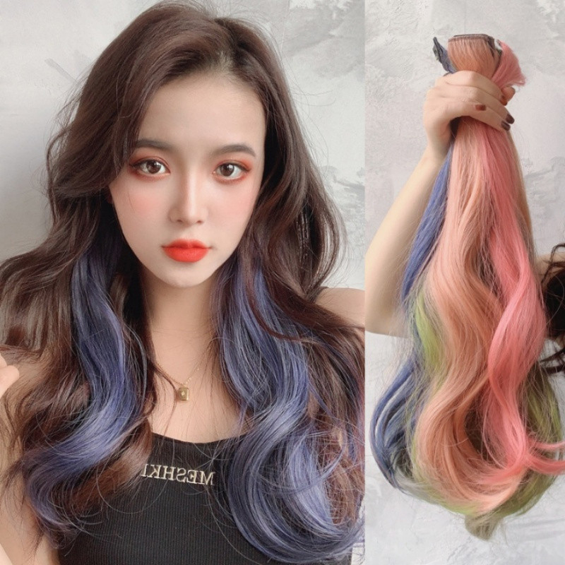 Cor Tingido Peruca De Cabelo Encaracolado Peça Para Mulheres Moda Clipe Pendurado Orelha Extensão Do Uma Longo Ondulado