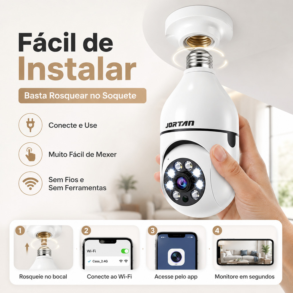 Câmera WiFi 1080P Lâmpada Segurança IP Visão Noturna Monitoramento Remoto Celular Yousee