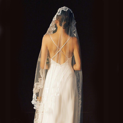 Véu de noiva longo de renda estilo coreano cobrindo vestido de casamento foto de viagem fotografia véu novo estilo