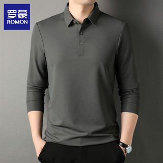 Lomon primavera outono masculino de manga comprida negócios Waffle cor sólida camisa POLO de meia-idade jovem colo de me