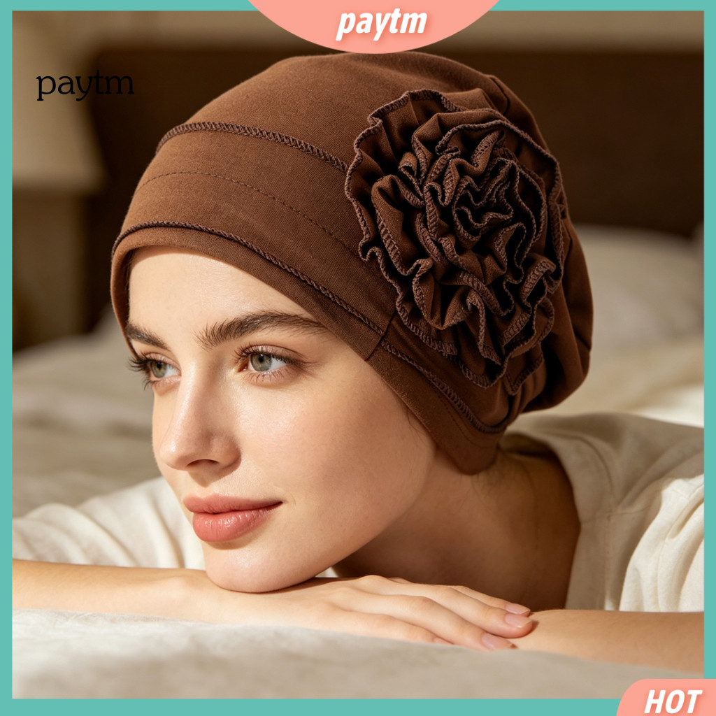 High-elastic Pullover Turban Women’s Hat with Side Flower Soft High Elastic Head Wrap for Scalp Postpartum Care Sleep