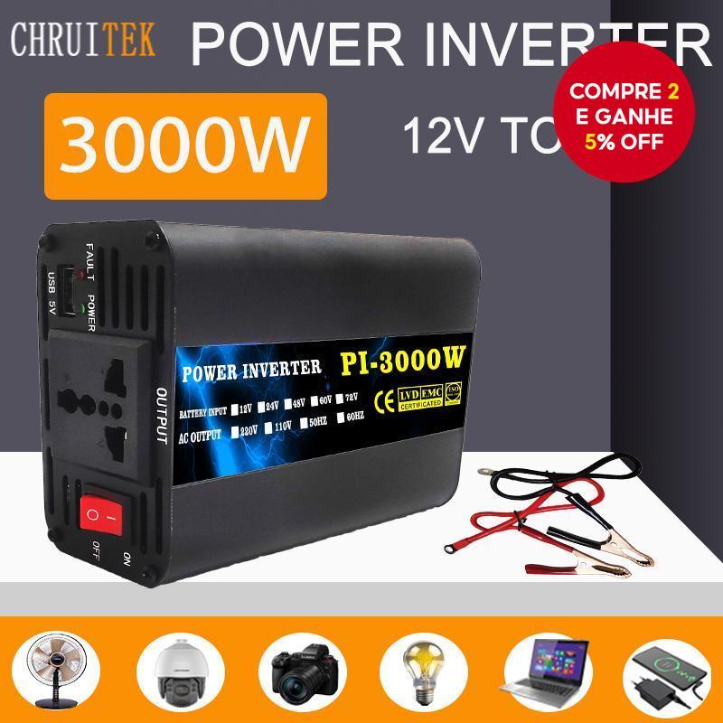 Um Conjunto De Inversor De Energia , DC 12V/24V Para AC 220V 3000W Tecnologia De Onda Senoidal Aprimorada De Pico Portát