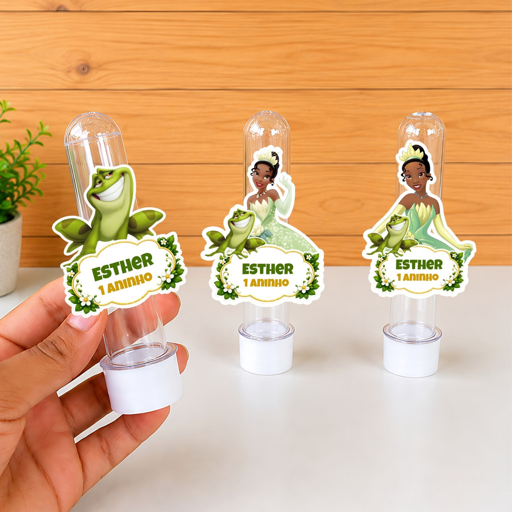 Apliques Princesa e o Sapo Tiana Personalizados Para Tubetes e Lembrancinhas Aniversário