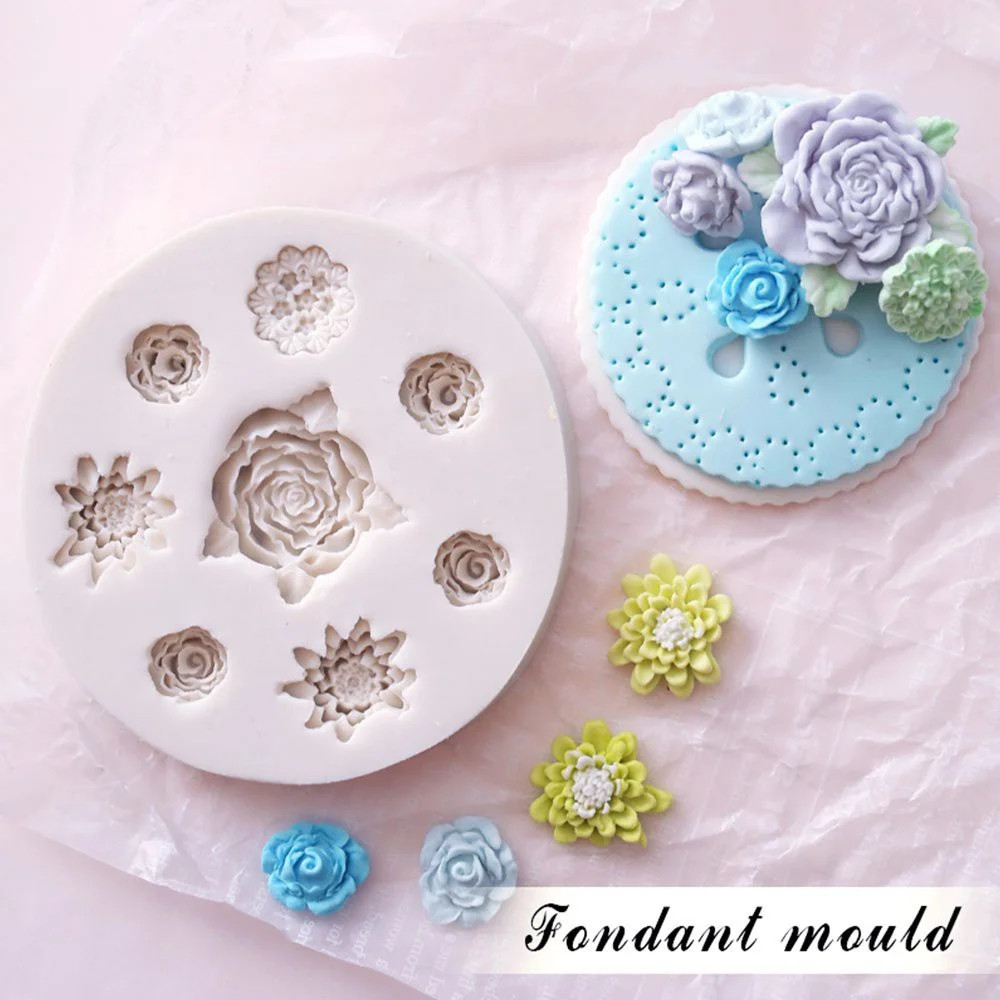 1pc 3D Forma De Flor DIY Fondant Chocolate Molde De Silicone Decoração De Açúcar-3.5 Polegada Moldes De