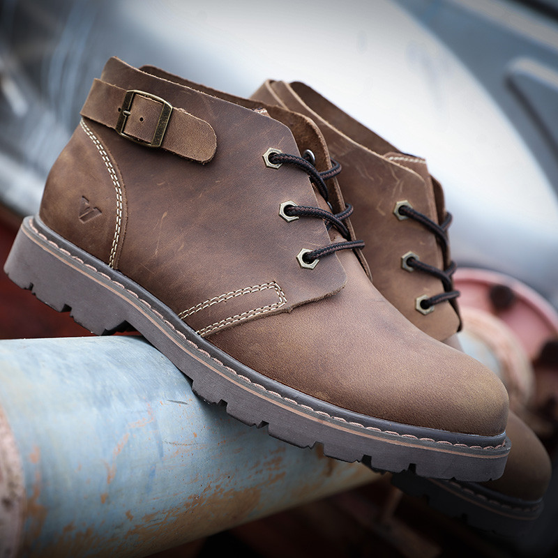 Botas curtas de motocicleta de couro genuíno genuíno botas femininas Retro Martin botas respiráveis botas gerais casuais