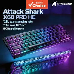 Teclado Attack Shark X68PRO sem fio com interruptor magnético, tri-modo (8K com fio/2,4G/BT), precisão de 0,01 mm,