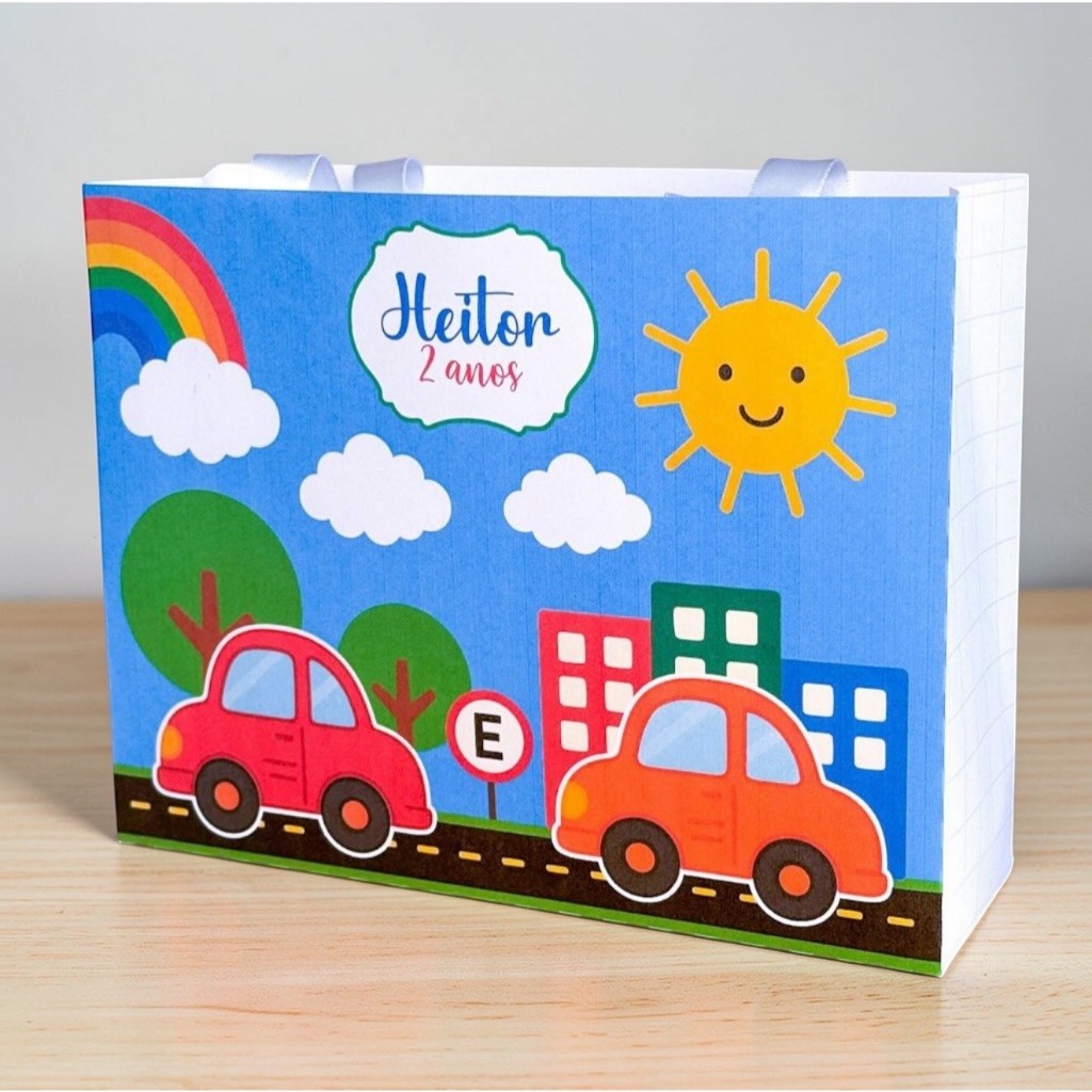 10 Sacolinhas Carrinhos Personalizadas – Lembrancinha mimo Festa Infantil G (19x15x6cm)