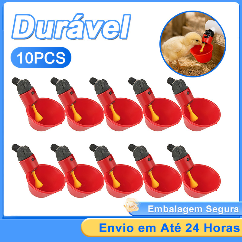 Bebedouro Automático Para Frangos Aves Codorna-Copo Água Vermelho Resistente (Kit 10/20 ) Para Granja Avicultura
