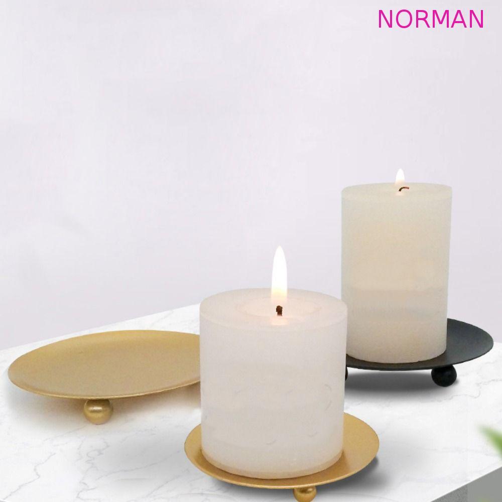 Suporte De Vela De Ferro NORMAN , Placa De Metal Decorativa Com Pilar Dourado , Banquete Redondo Preto Da Bandeja Base