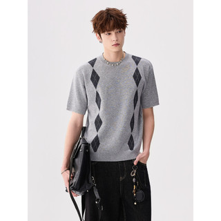 CHICERRO Sicilian Roupas Masculinas Nicho Original High-End Estilo Preppy miu Estilo Diamante Malha Manga Curta Masculin
