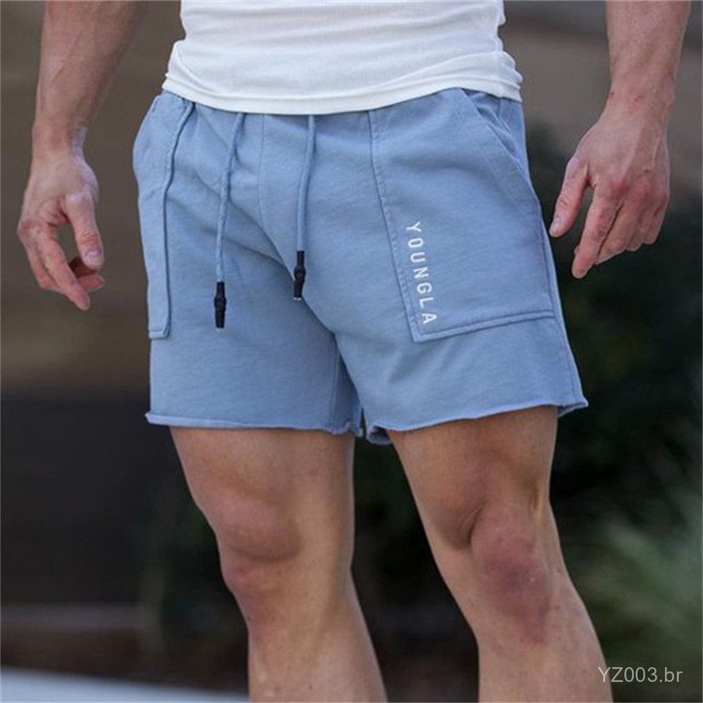 Bermuda Casual de Algodão para o Verão, Calças Esportivas Masculinas para Musculação, Treino de Fitness, Calças Justas p