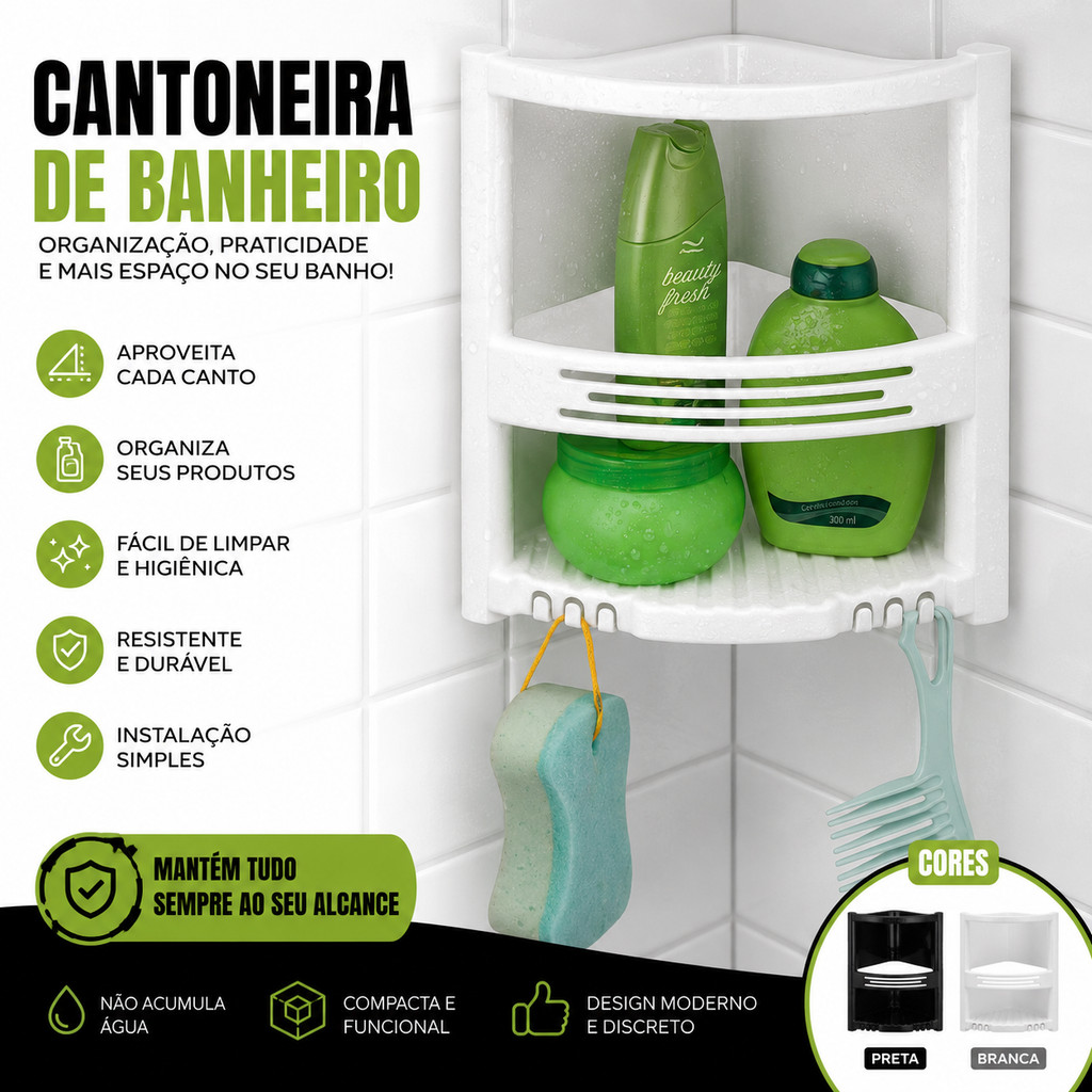 Nicho Organizador Box Banheiro Cantoneira Nitron Para Shampoo Sabonete Porta Shampoo Fácil Limpeza
