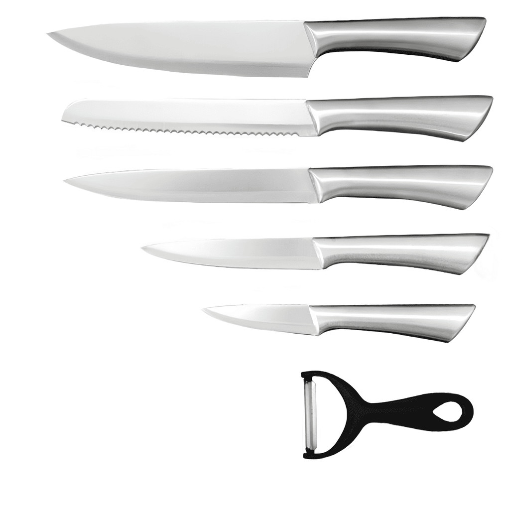 Kit 5 Faca Profissional De Aço Inoxidável + 1 Descascador - Jogo de Cozinha 6 Peças Wbcom