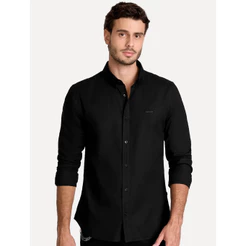 Camisa John John Masculina Slim Oxford Dark Logo Original Preta