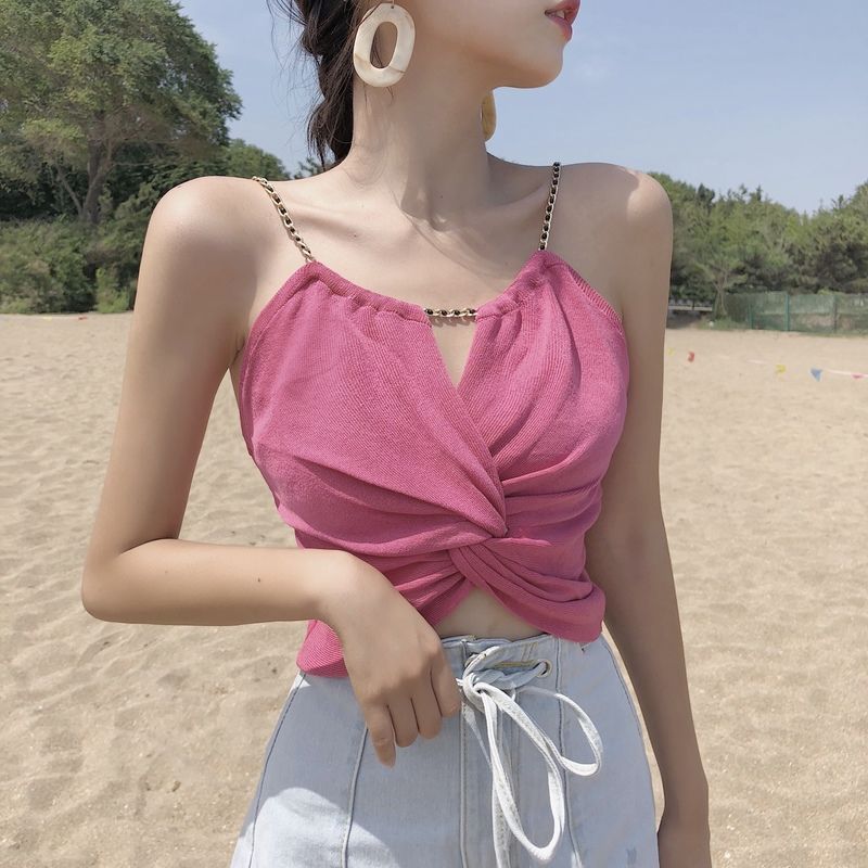T Tailândia Travel Wear Chain Design Camisole Mulheres Verão Sanya Seaside Praia Férias Sem Mangas Camisa Pequena