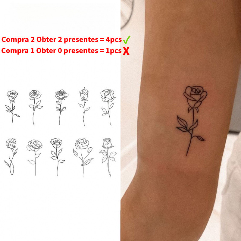 Tatuagem Temporária de Rosa, Dura Até 15 Dias, Nova Tecnologia, Adesivo Semi-Permanente à Prova d'Água, Designs Simples 